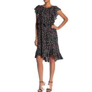 Max Studio Printed Flutter Sleeve Tie Waist Dress